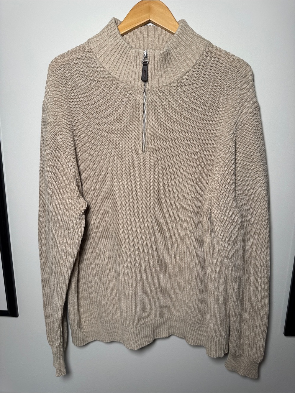 Old Navy Beige Half-Zip Ribbed Knit Sweater
